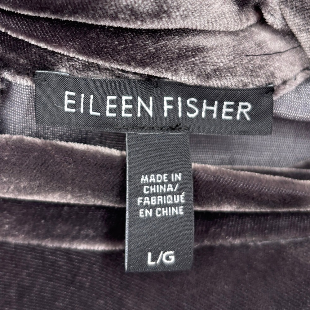 Eileen Fisher Velvet Shift Mini Dress Silk Gray Short Sleeve Mock Neck Size L - Picture 3 of 13